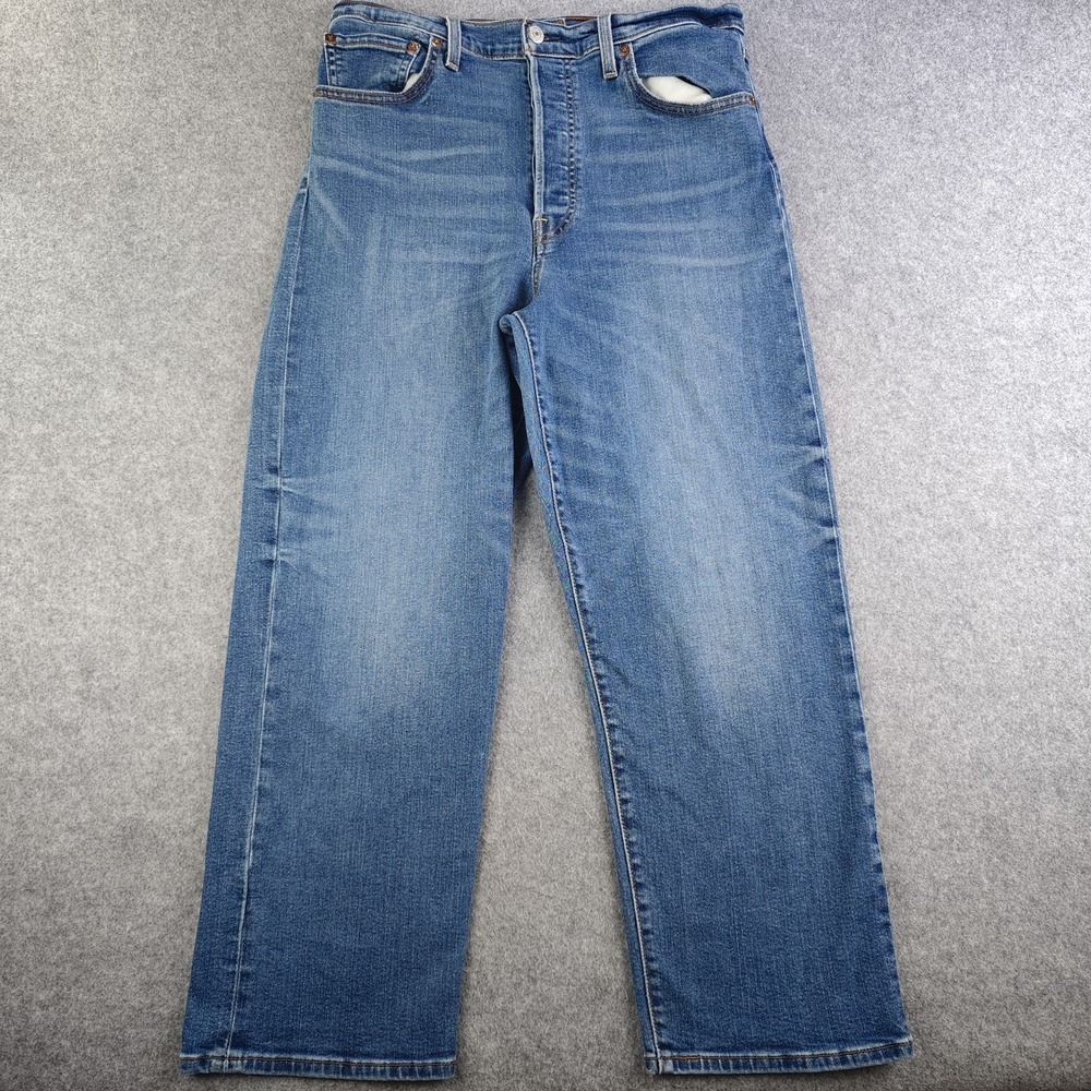 Levis Ribcage Straight Ankle Jeans Women's 32x27 Blue Medium Wash Button Fly